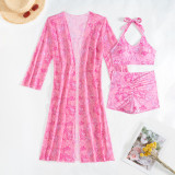 Sexy women's three piece bikini print swimsuit