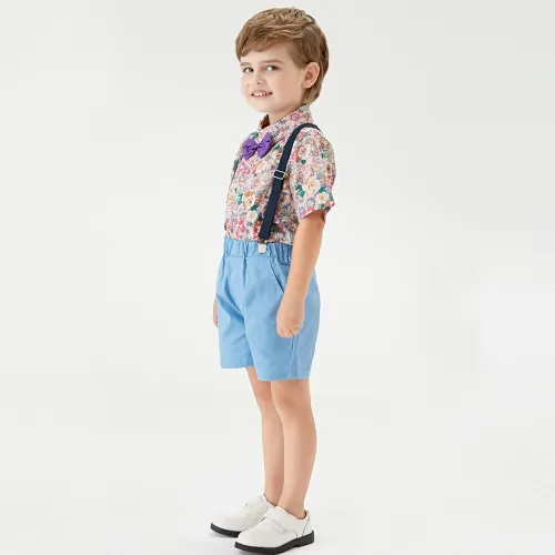 Boys summer two piece suit floral short-sleeved shirt overalls shorts kids clothes