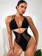 See-through mesh sexy backless high waist tight bikini one-piece swimsuit