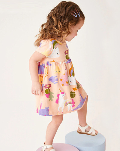 Girls dress children's cartoon print princess dress summer children's dress