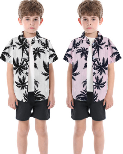 Summer lapel print short-sleeved shirt Hawaiian vacation boy casual shorts two-piece suit