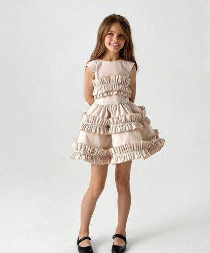 Spring Autumn Girls Linen Slim Backless Cake Skirt Palace Style Vest Dress