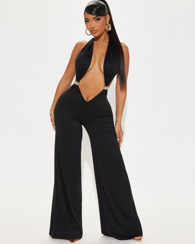 Sexy Deep V Metal Button Decoration Multi-Wear Women Jumpsuit