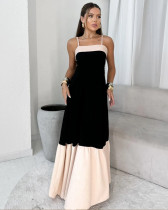 Summer Women Strap Contrast Color Long Maxi Dress