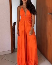 Women's Sleeveless Solid Color Casual Jumpsuit