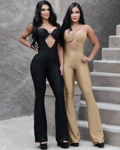 Sexy tight sports fitness clothes hip lifting belly flared jumpsuit wholesale