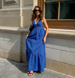 V-neck halter casual A-line maxi dress