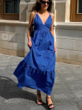 V-neck halter casual A-line maxi dress