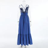 V-neck halter casual A-line maxi dress