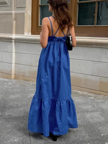 V-neck halter casual A-line maxi dress