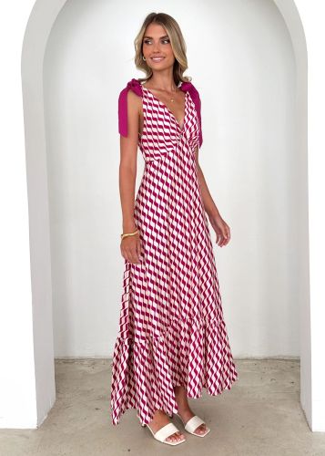 Summer Long Dress for Women V-Neck Sleeveless Printed Dress