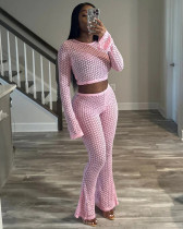 Women's Sexy Lace See-through Crop Top High-Waisted Pants Set