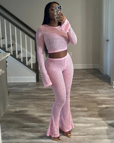 Women's Sexy Lace See-through Crop Top High-Waisted Pants Set