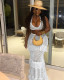 Women's casual sexy solid color knit halter neck tassel beach long skirt set