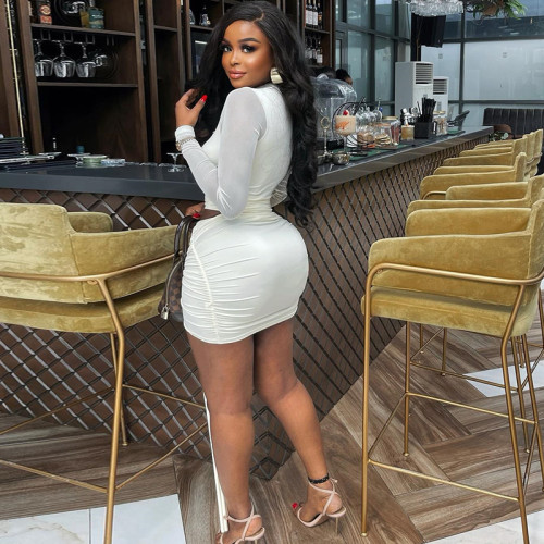 Women's solid color round neck crop top ribbon skirt set