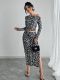Women's sexy leopard print two piece fitted maxi skirt set