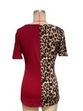 Women's leopard print asymmetric collar butterfly sleeve patchwork top