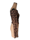 Women's Sexy Off Shoulder Long Sleeve T-Shirt Leopard Print Mesh Top