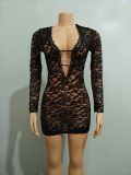 Black lace dress sexy women's clothing