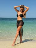 Sexy solid color three-piece mesh long skirt swimsuit bikini set