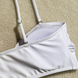 Sexy solid color three-piece mesh long skirt swimsuit bikini set