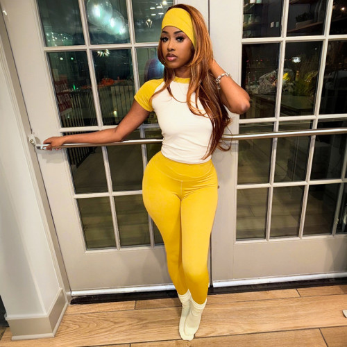 Fashion women's clothing contrast color slim fit yoga wear high waist fitness long sleeve casual suit