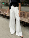 Women's pure white trousers high waist wide leg trousers