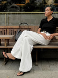 Women's pure white trousers high waist wide leg trousers