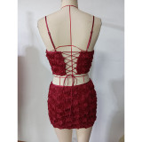 Women's Rose Flower Short Camisole Top Mini Skirt Set
