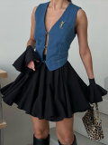 Women's splicing ruffled short skirt summer Y2K street splicing mini pleated skirt