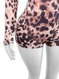 Leopard zip-up women rompers jumpsuit