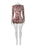 Leopard zip-up women rompers jumpsuit