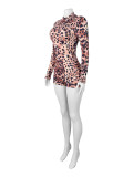 Leopard zip-up women rompers jumpsuit