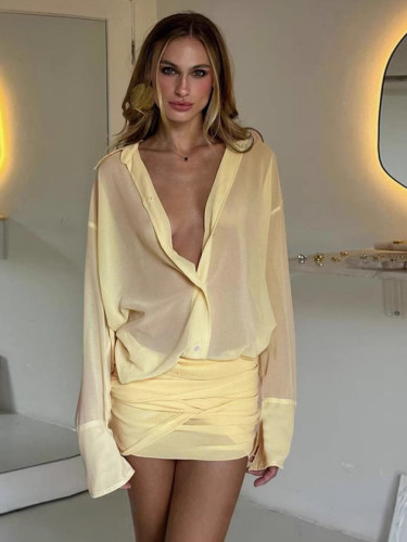 Women's Sexy Lapel Slim Shirt Dress