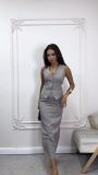 Women's summer solid color simple sleeveless skirt two-piece suit