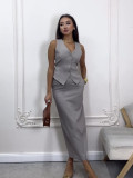 Women's summer solid color simple sleeveless skirt two-piece suit