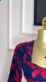 Sweet Print Square Neck Long Sleeve Shirt High Waist Ruffled Skirt Two-piece Set