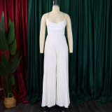 Summer sexy chain halter neck high waist sexy backless wide leg pleated jumpsuit