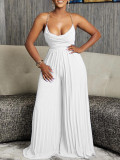 Summer sexy chain halter neck high waist sexy backless wide leg pleated jumpsuit