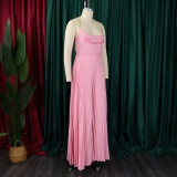 Summer sexy chain halter neck high waist sexy backless wide leg pleated jumpsuit