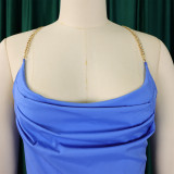 Summer sexy chain halter neck high waist sexy backless wide leg pleated jumpsuit