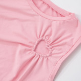 Fashion women's solid color heart hollow out sleeveless top and trousers set