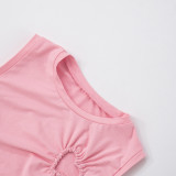 Fashion women's solid color heart hollow out sleeveless top and trousers set