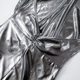 Women sexy metallic silver jumpsuit