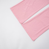 Fashion women's solid color heart hollow out sleeveless top and trousers set