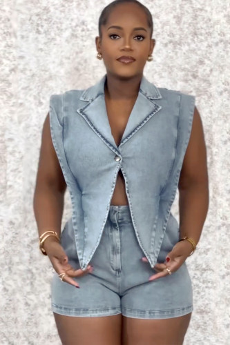 Women's Fashion Casual Triangle Design Denim Jumpsuit Shorts