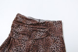 Sexy sleeveless bodysuit high waist leopard print trousers set