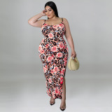 Plus size women's summer printed straps sexy bodycon dress