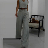 Women's stylish casual sleeveless solid color two-piece suit