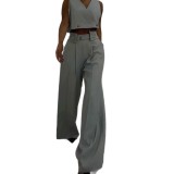Women's stylish casual sleeveless solid color two-piece suit